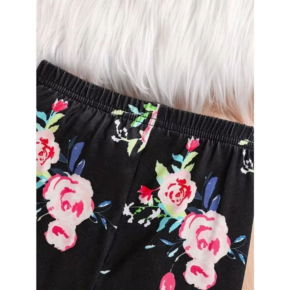 NWT Blossom Chic Two-Piece Set Pink & Black Top Coordinating Floral Leggings